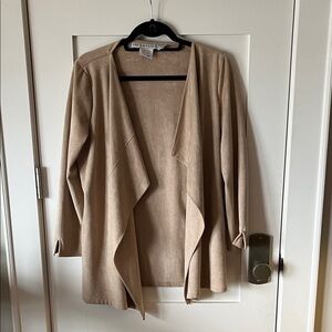 Gretchen Scott Faux Suede Beige Open Front Waterfall Cardigan with Matching Tie